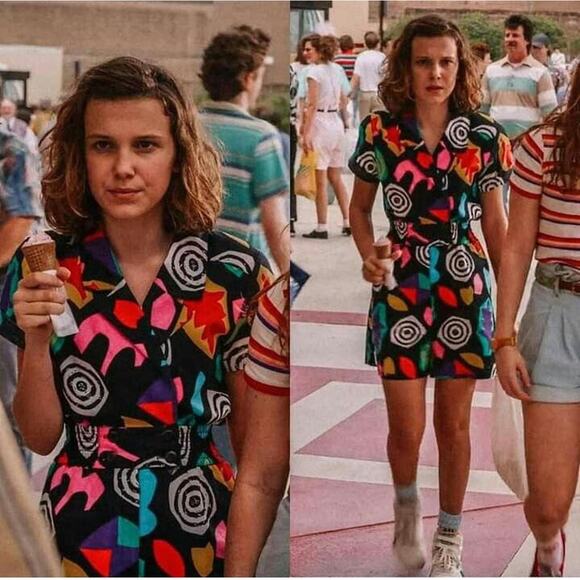 Halloween NETFLIX Stranger Things Eleven Romper OS Multicolor Mall Costume 80's - Picture 1 of 9